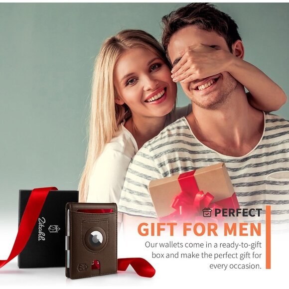 Men's Wallets Airtag Holder Slim Rfid Leather with Gift Box - Picture 8 of 8